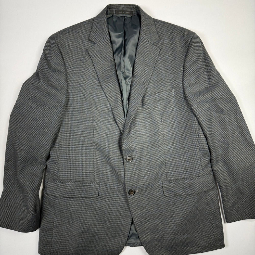 Chaps Mens 42R Grey Micro Houndstooth Two Button Blazer Suit Jacket Stretch